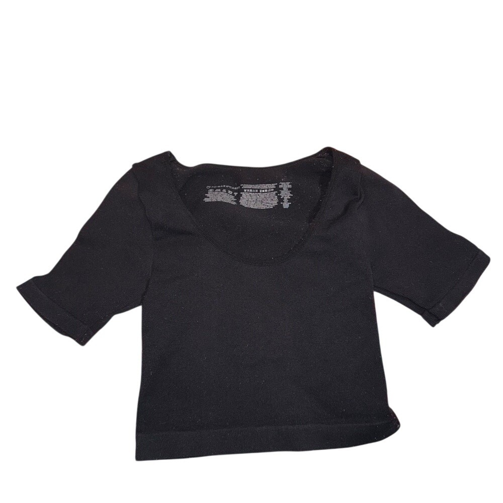 Primark Cares Women Black Crop Short Sleeve Scoop Neck Seamless T-Shirt Size S